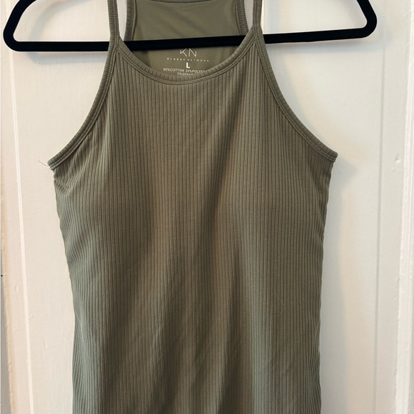 Klassy Network Ribbed High Neck Brami, Olive Green Tank Top - Picture 2 of 4